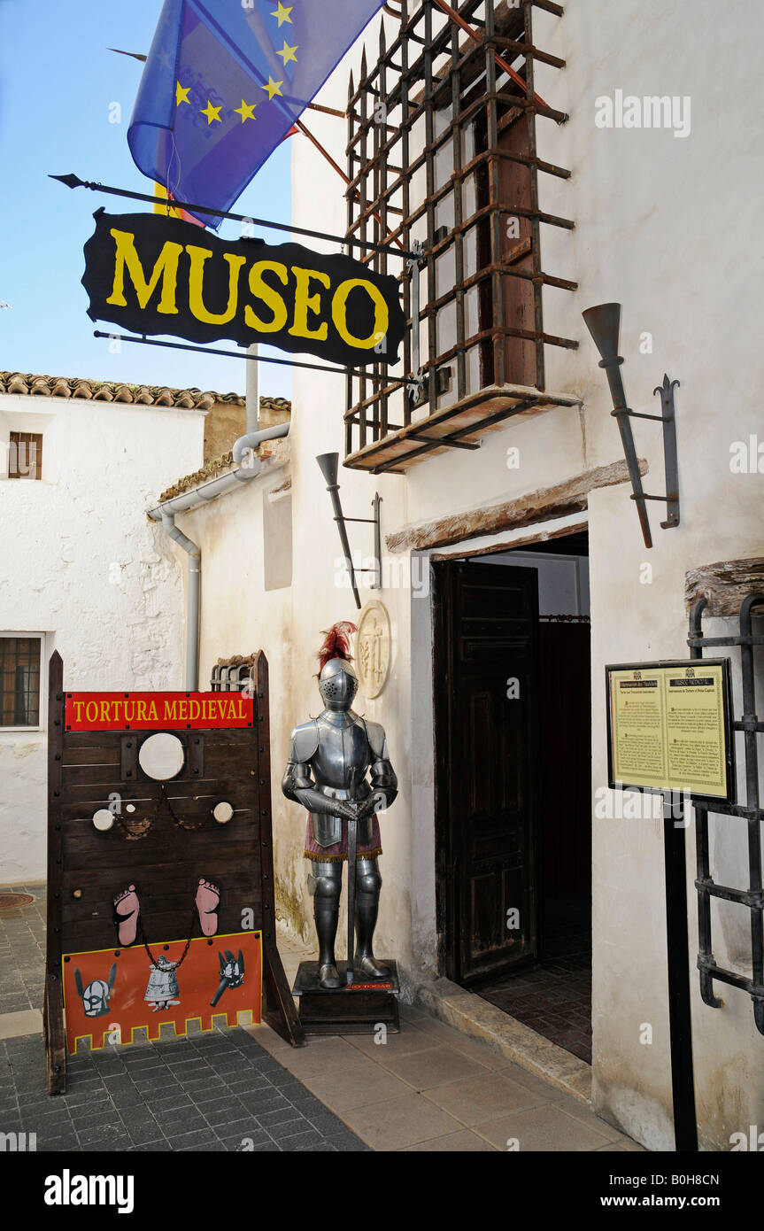 Museo della Tortura, strumenti di tortura, Guadalest, Alicante, Costa Blanca, Spagna Foto Stock