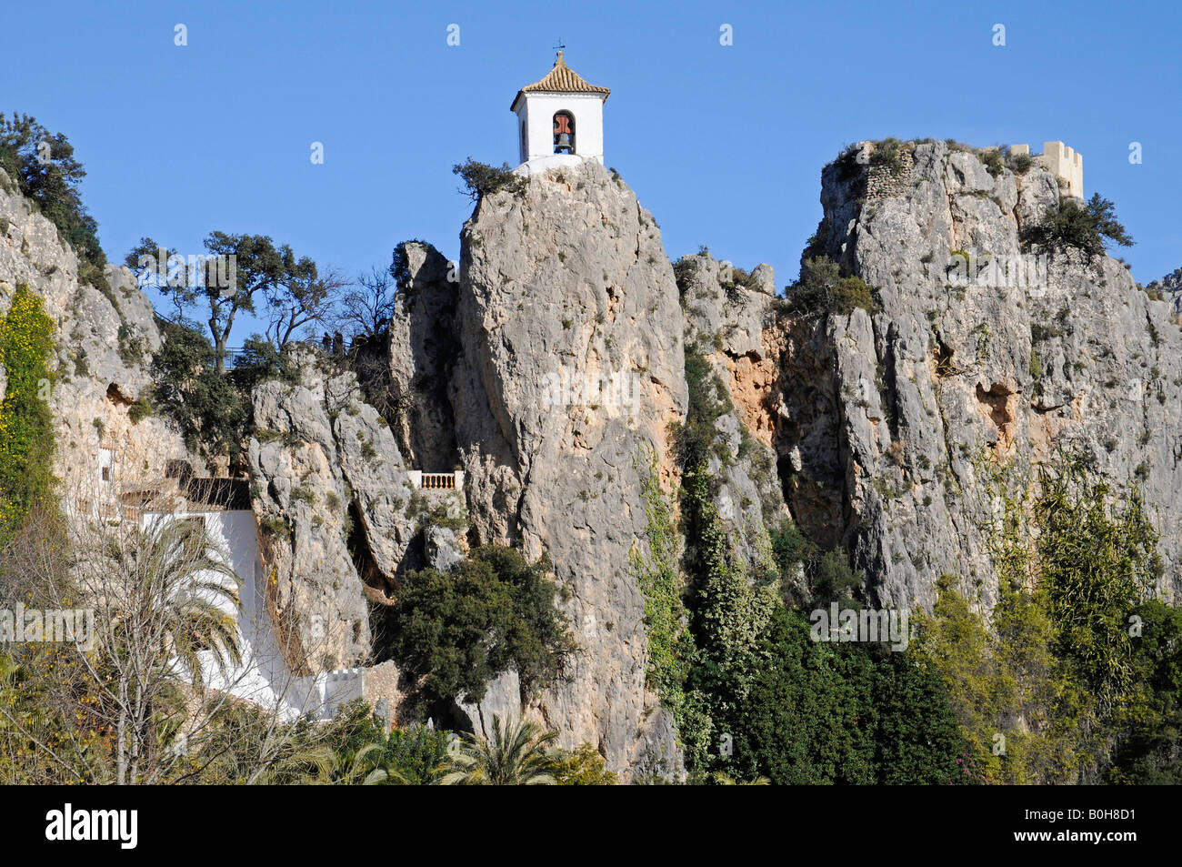 Torre campanaria, castello di Guadalest, Alicante, Costa Blanca, Spagna Foto Stock