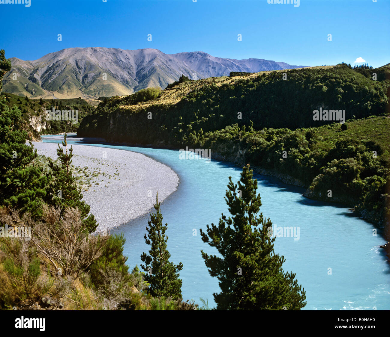 Rakaia Gorge, Rakaia River, Canterbury Plains, Isola del Sud, Nuova Zelanda Foto Stock