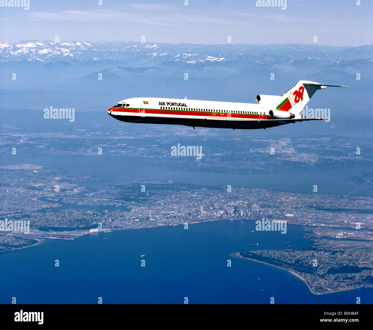 Aria Portogallo, Boeing 727, il traffico della compagnia aerea, vista aerea, Seattle, Washington, Stati Uniti d'America Foto Stock