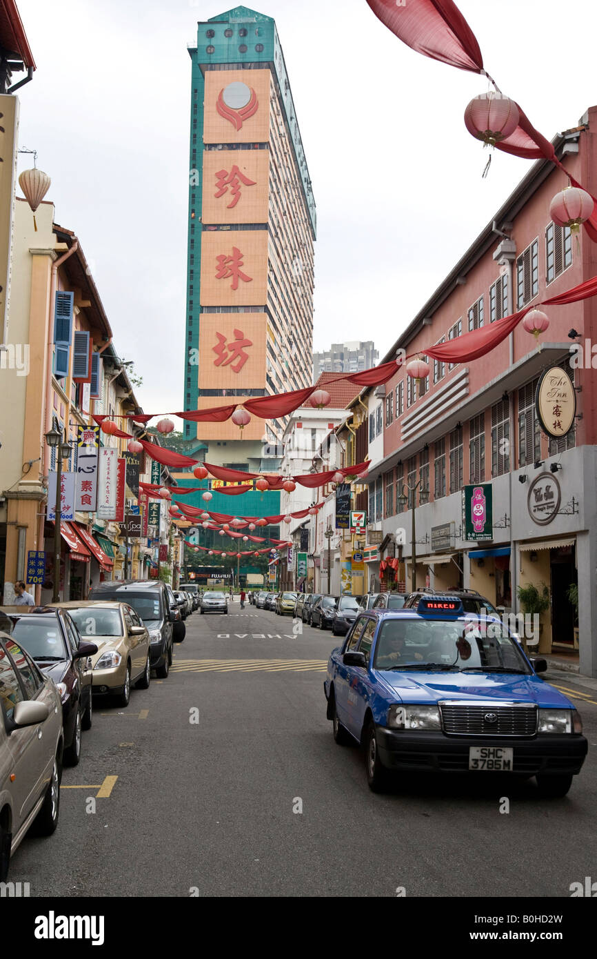 Chinatown, passeggiata shopping e case residenziali su Neil Road, Singapore, Sud-est asiatico Foto Stock