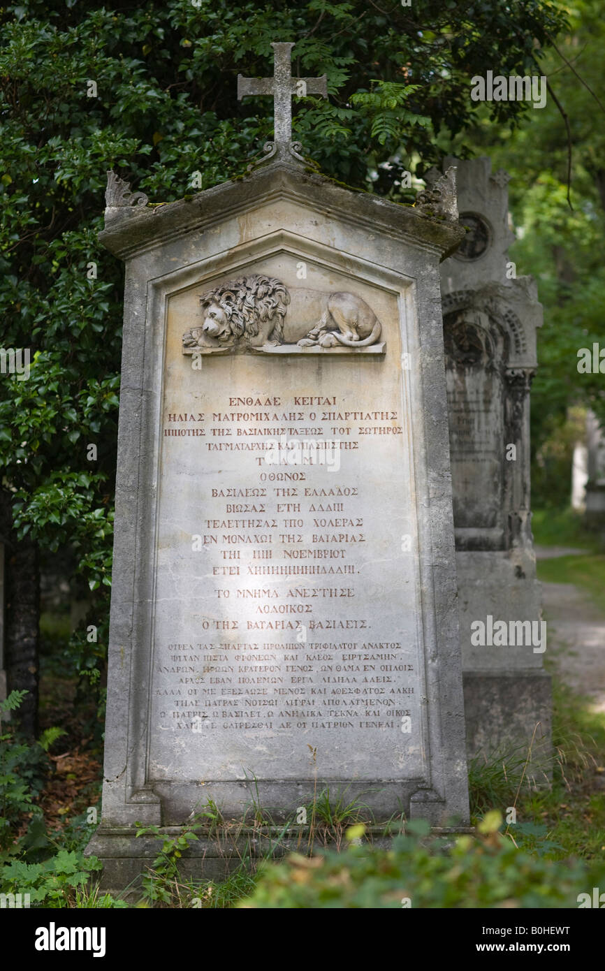 Tomba di Elias Mauromichalis, 1800-1836, greco officer, aiutante del re Ottone di Grecia, Alter Suedfriedhof, vecchio cimitero in um Foto Stock