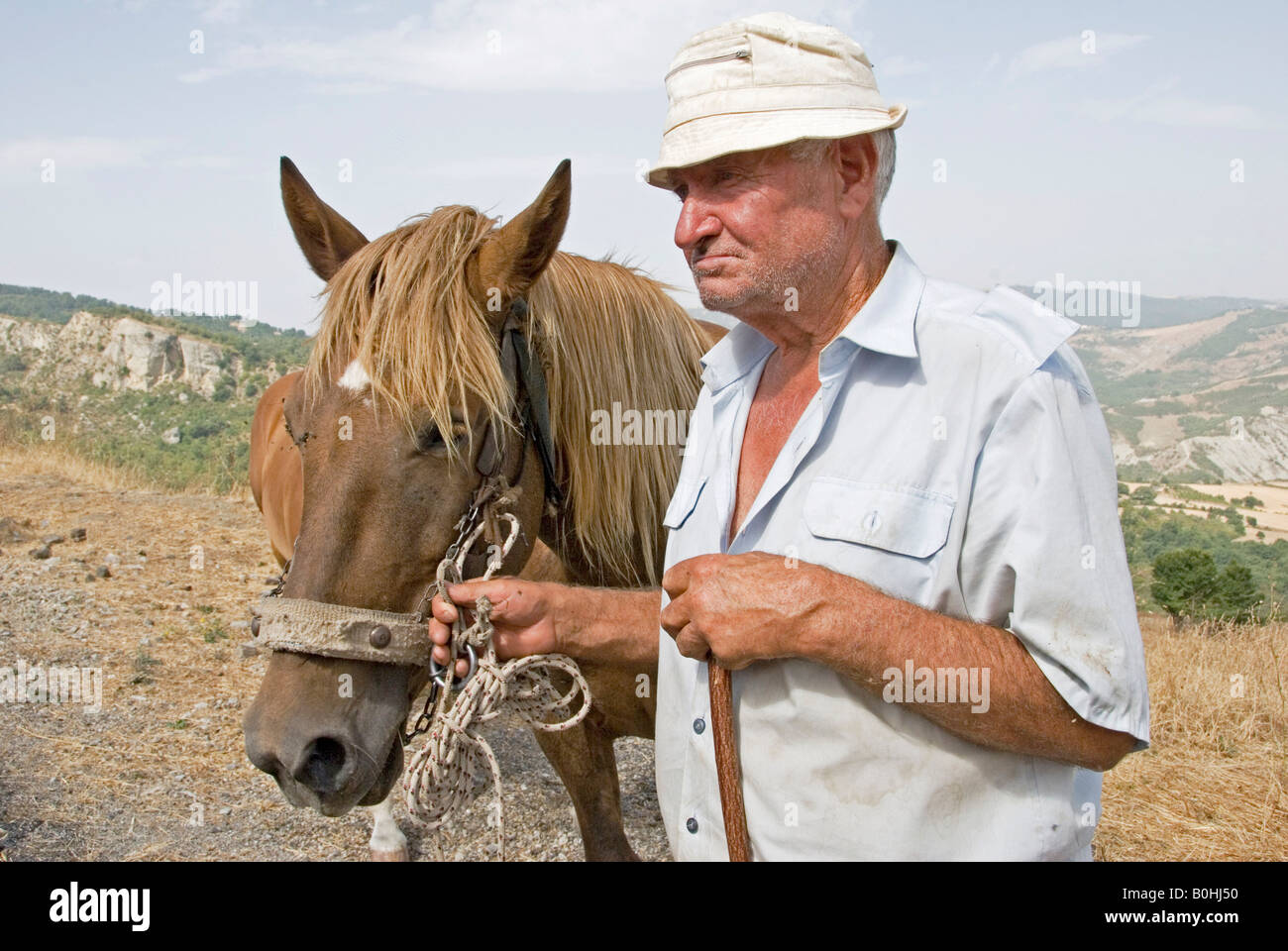 Il contadino, cavallo, Lucan Dolomiti, regione Basilicata, Sud Italia Italia, Europa Foto Stock