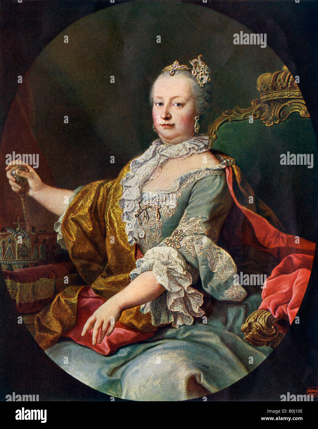 Maria Teresa Arciduchessa d'Austria e Regina di Ungheria e di Boemia. Colore mezzetinte di un ritratto Foto Stock