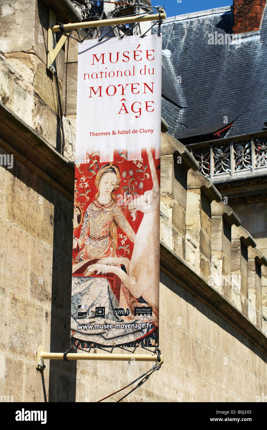 Segno al Musée National du Moyen Age Parigi Francia Foto Stock