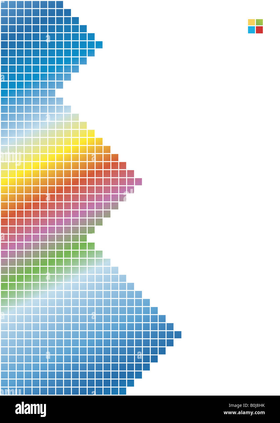 Illustrazione vettoriale di un arcobaleno colorato con modelli squadrati e piramidi verticali campione del logo nell'angolo Foto Stock