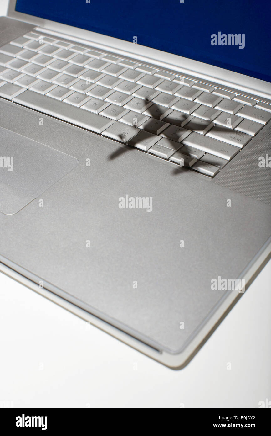 Ombra di jumbo jet su apple tastiera macintosh Foto Stock