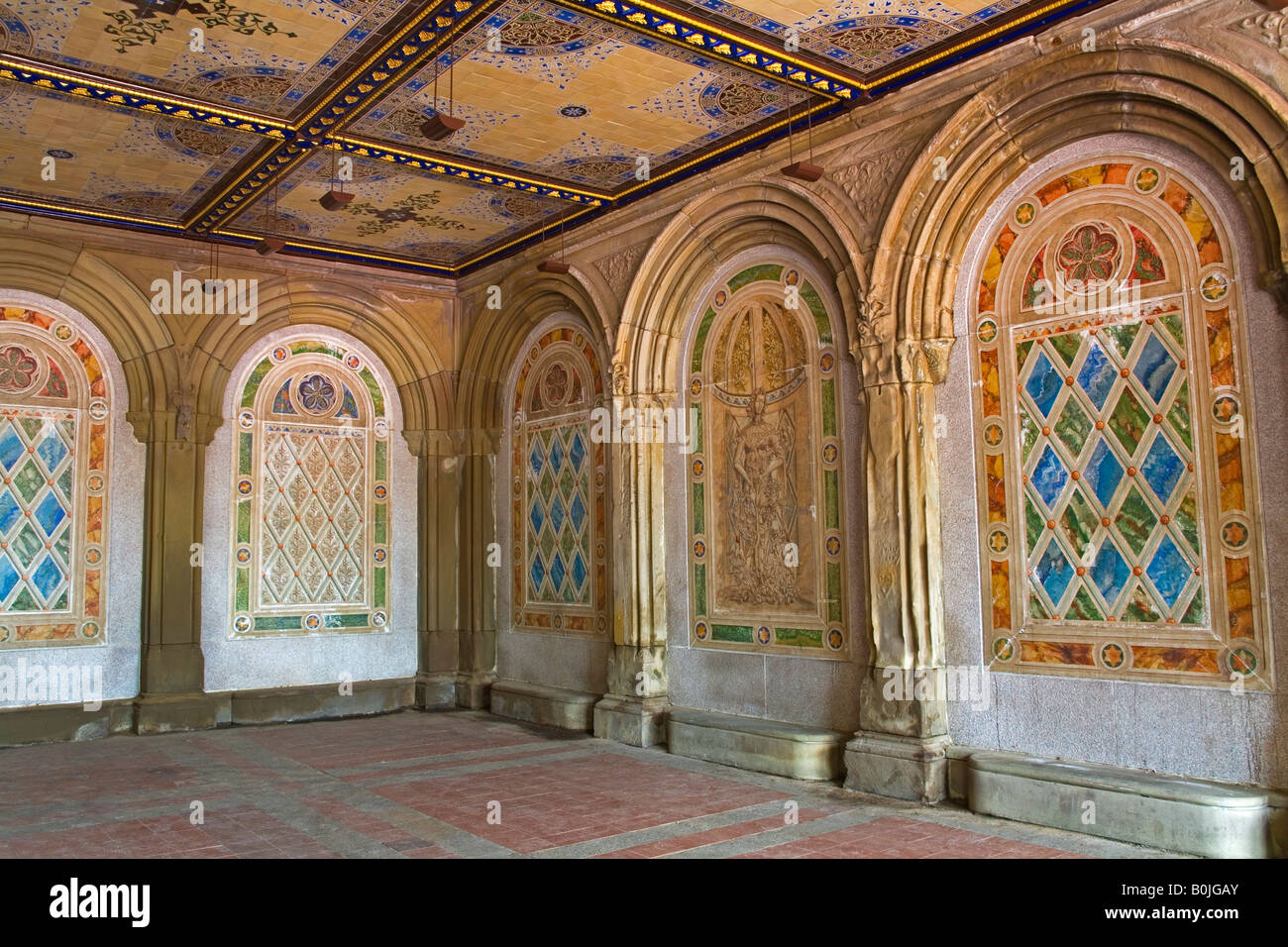 Minton piastrella soffitto in Arcade Central Park Upper Manhattan New York City New York STATI UNITI D'AMERICA Foto Stock