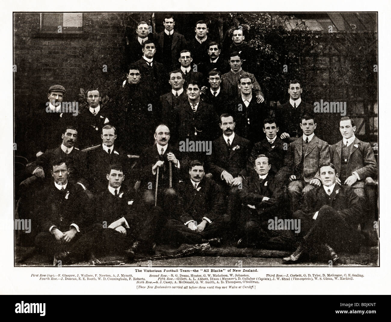 1905 Tutti i neri originali la nazionale neozelandese di rugby che hanno visitato le Isole Britanniche e perso solo un gioco per il Galles Foto Stock