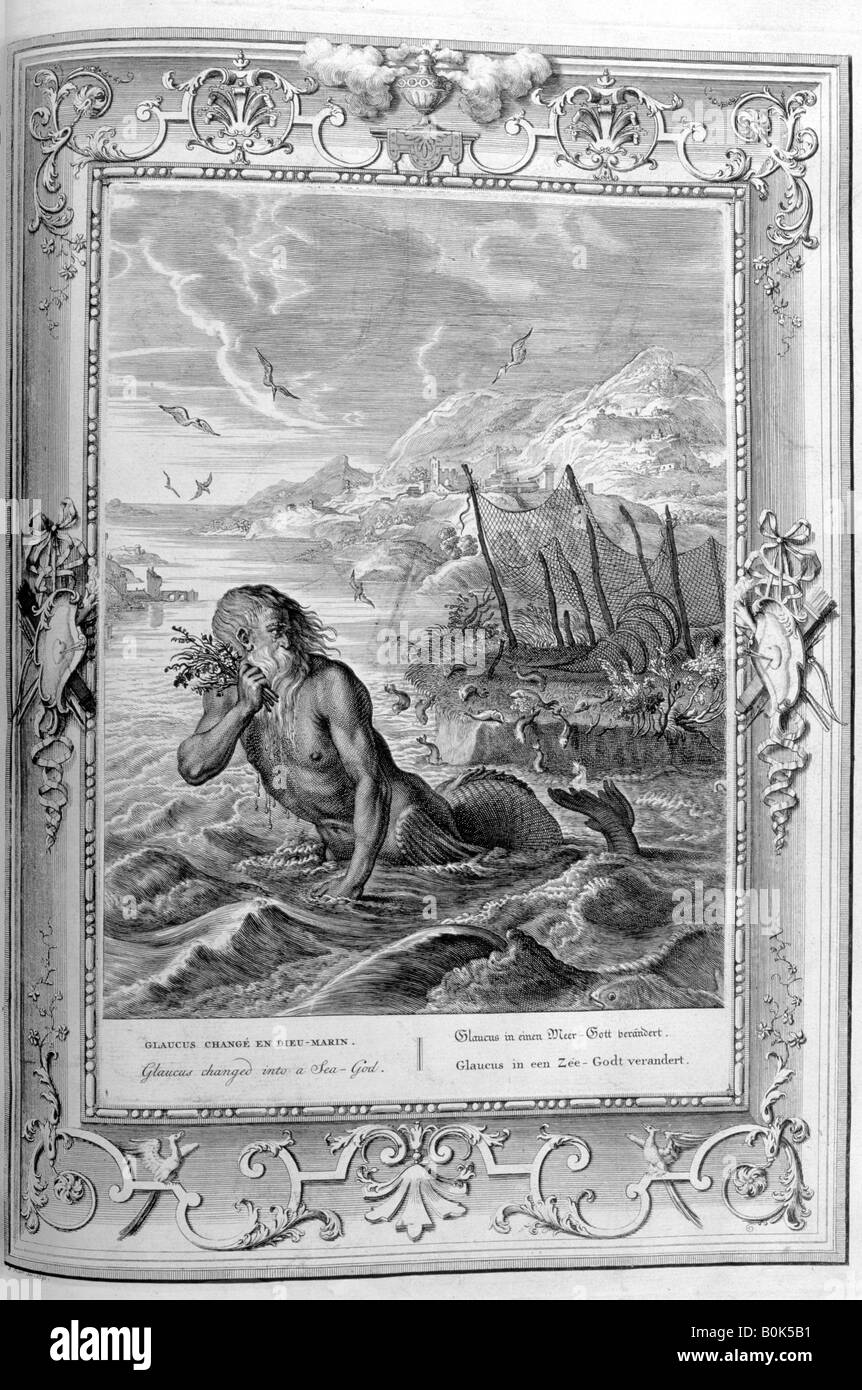 Glauco si è trasformato in un mare di Dio, 1733. Artista: Bernard Picart Foto Stock