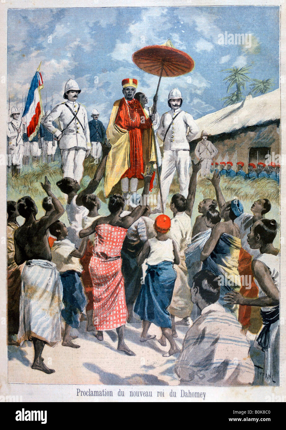 Annuncio del nuovo re del Dahomey, 1894. Artista: Oswaldo Tofani Foto Stock