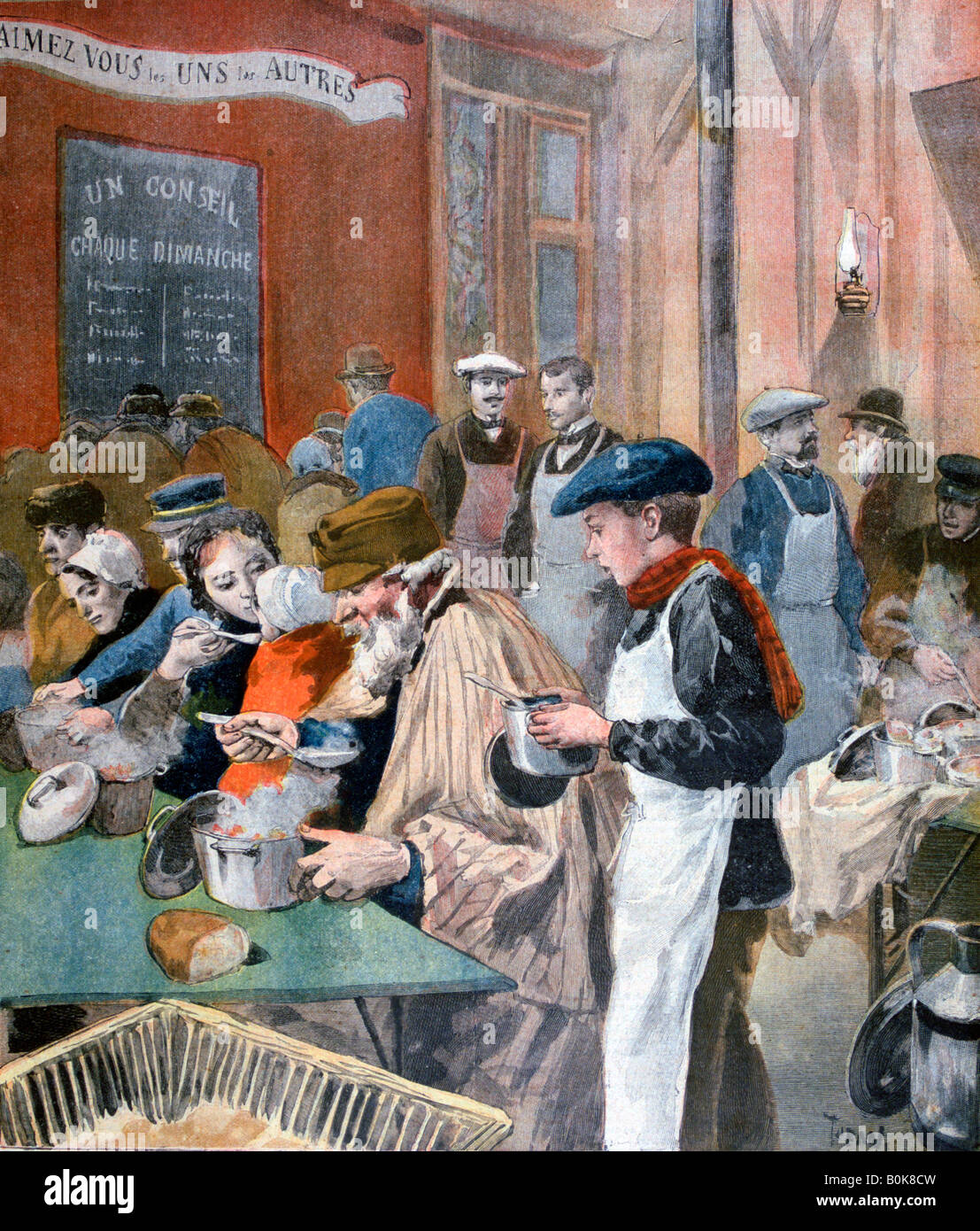 La carità degli studenti; la mensa a-Butte aux Cailles, Parigi, 1894. Artista: Oswaldo Tofani Foto Stock