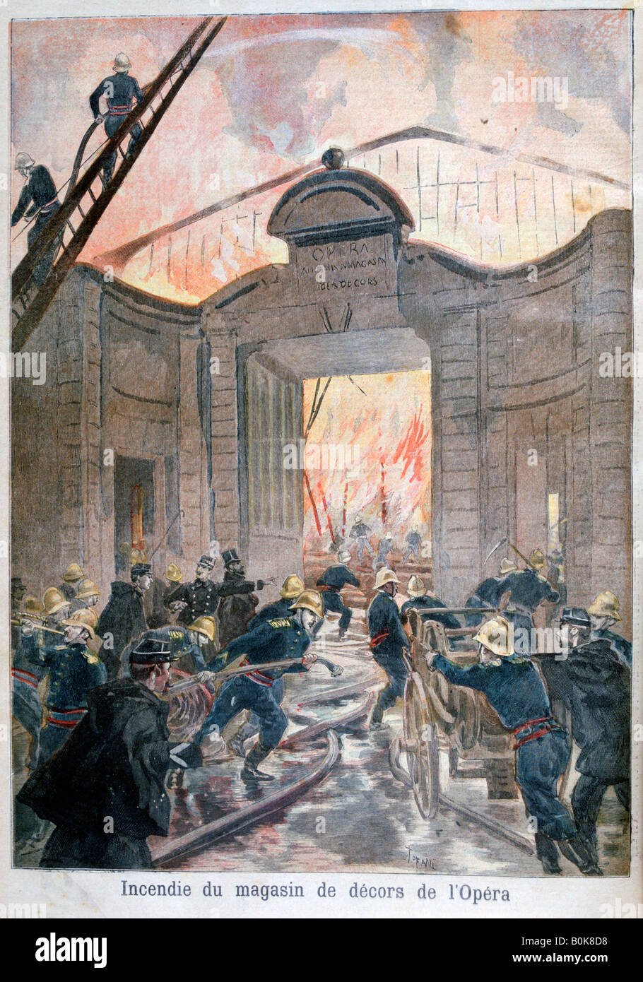 Il fuoco in Opera, Paris, 1894. Artista: Oswaldo Tofani Foto Stock