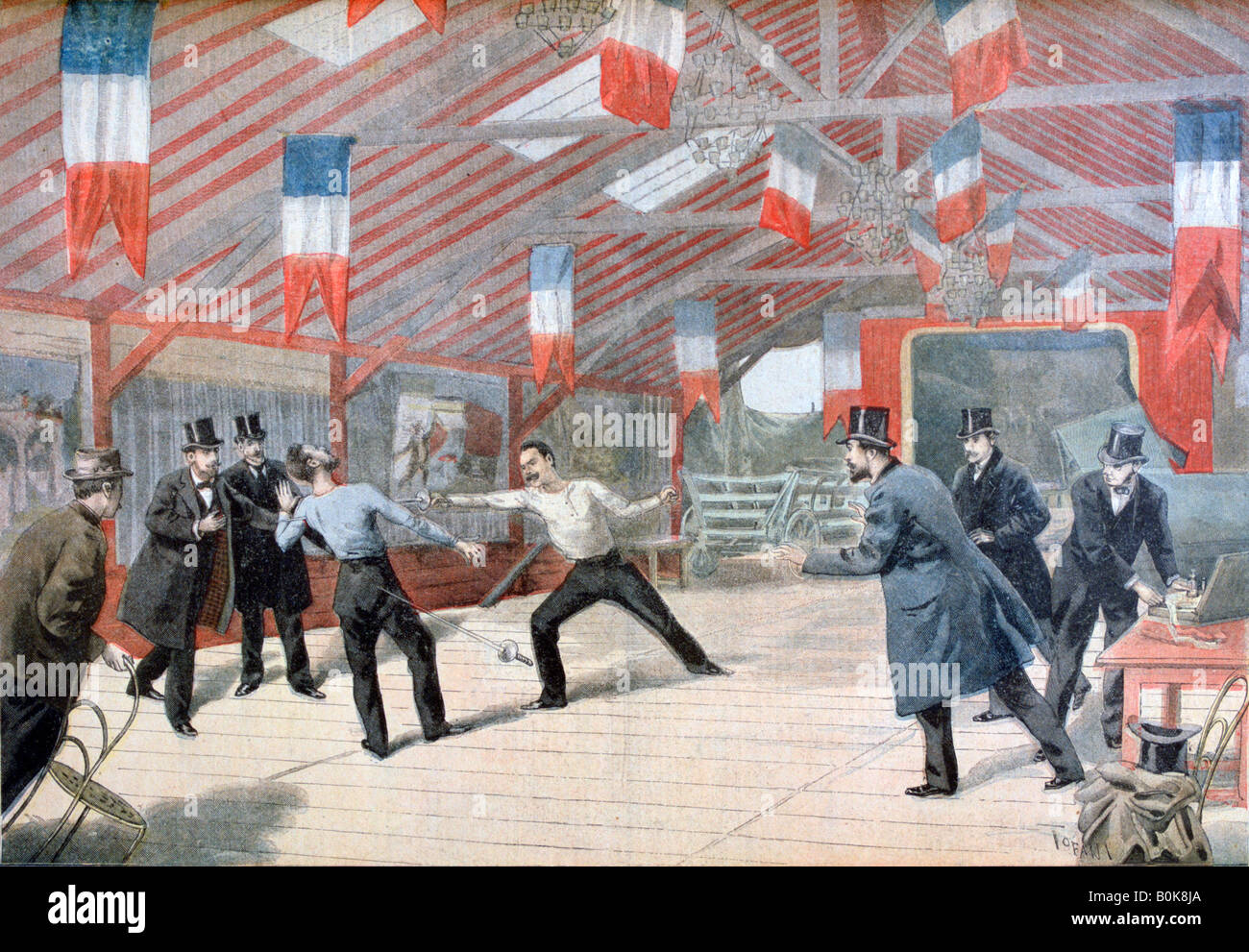 'Un drammatico duello: la morte di Monsieur Harry Alis', 1895. Artista: Oswaldo Tofani Foto Stock