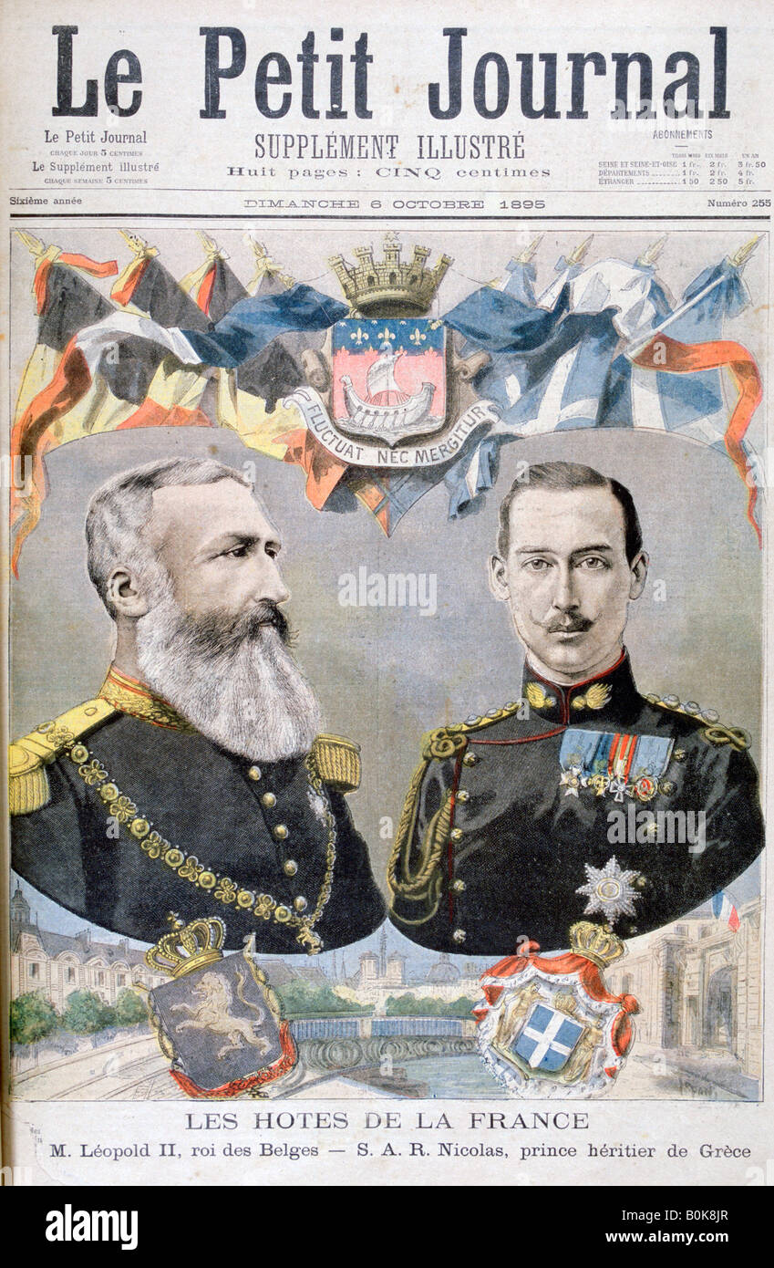 Re Leopoldo II del Belgio e il Principe Nicola di Grecia e Danimarca, 1895. Artista: Oswaldo Tofani Foto Stock