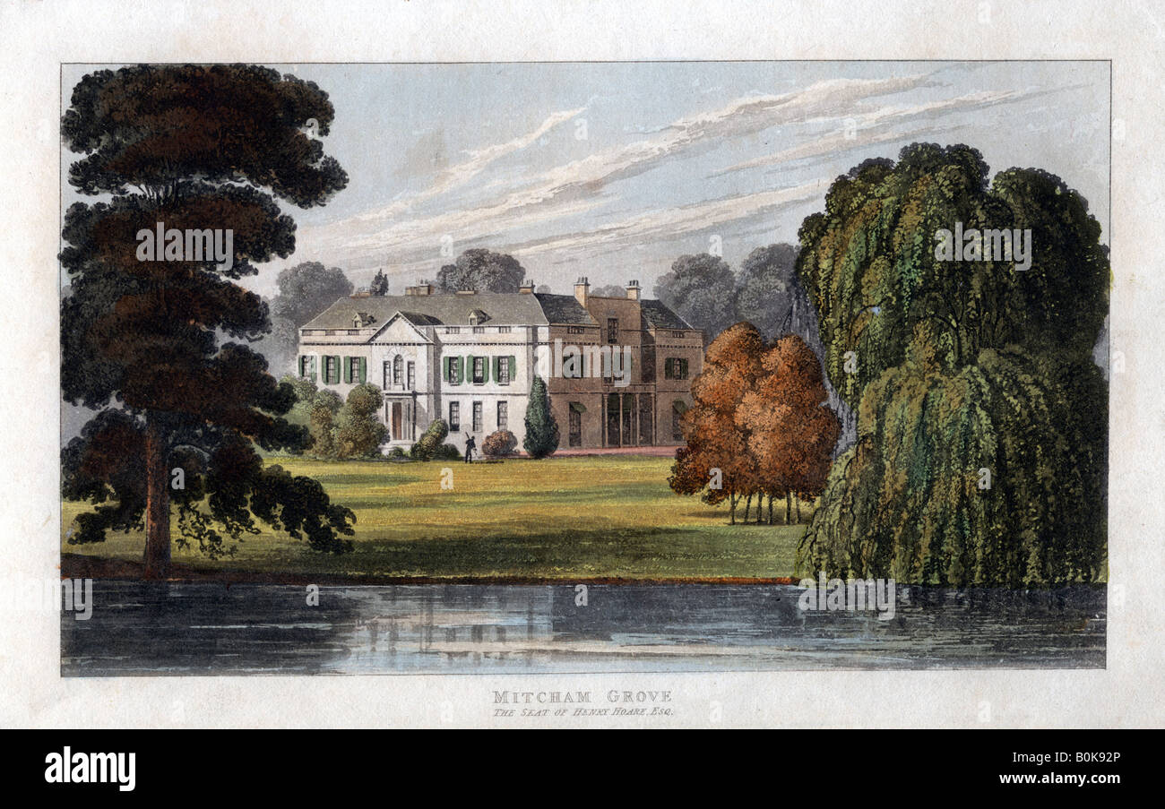 Mitcham Grove, Surrey, la sede di Henry Hoare, c1827. Artista: sconosciuto Foto Stock