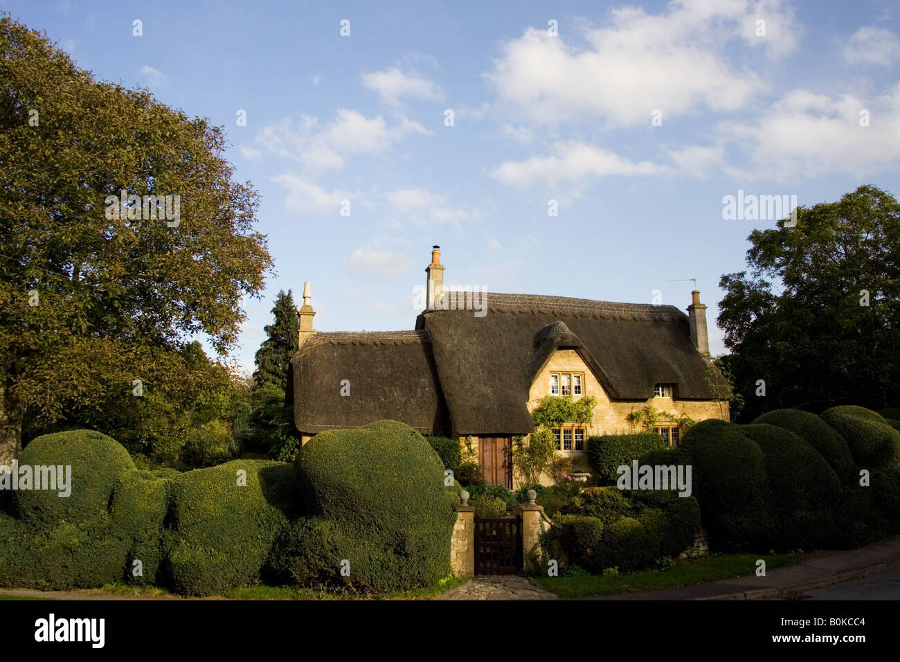 Cottage con tetto in paglia in Chipping Campden Gloucestershire Regno Unito Foto Stock