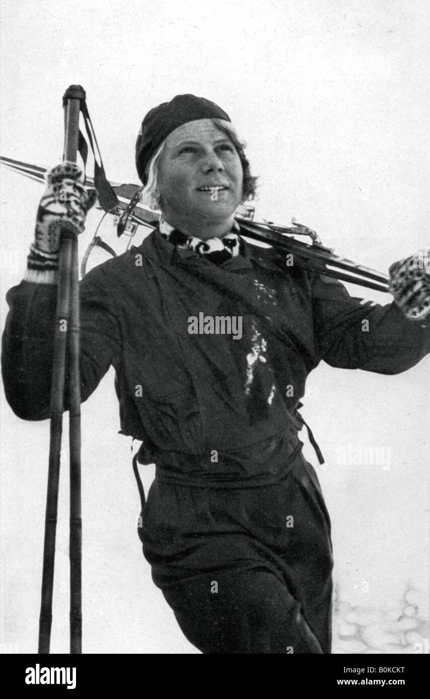 Laila Schou-Nilsen, norvegese sciatore, Giochi Olimpici Invernali, Garmisch-Partenkirchen, Germania, 1936. Artista: sconosciuto Foto Stock