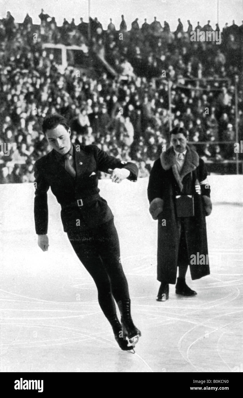 Karl Schäfer, austriaco figura skater, Giochi Olimpici Invernali, Garmisch-Partenkirchen, Germania, 1936. Artista: sconosciuto Foto Stock