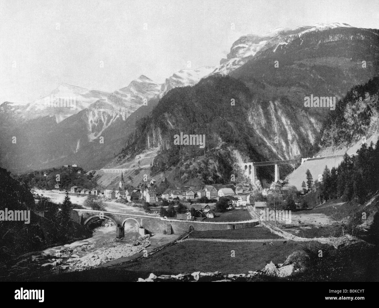 San Gottardo e il ponte, Svizzera, 1893.Artista: Giovanni L Stoddard Foto Stock