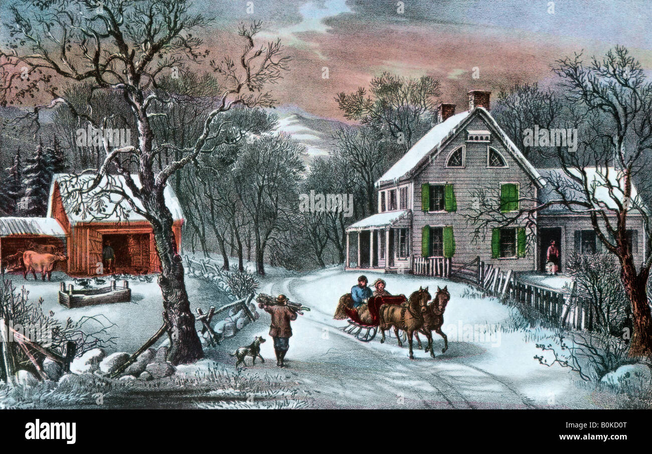 'American Homestead in inverno", 1868. Artista: Currier e Ives Foto Stock