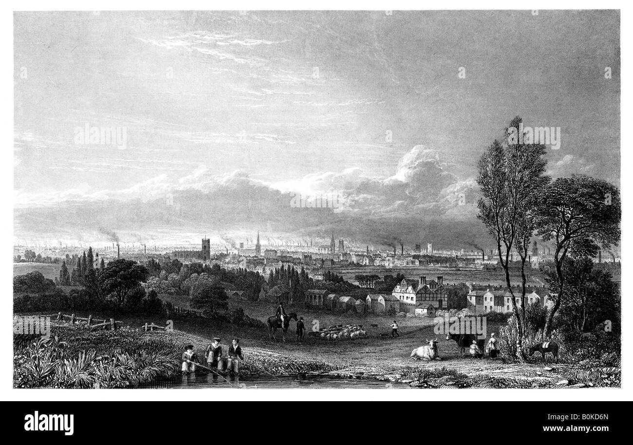 Vista di Manchester, 1844.Artista: Thomas Higham Foto Stock