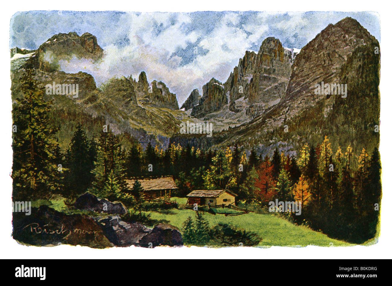 Lago Nambino e il Brentagroup, Tirolo, 1901. Artista: CM Reisch Foto Stock