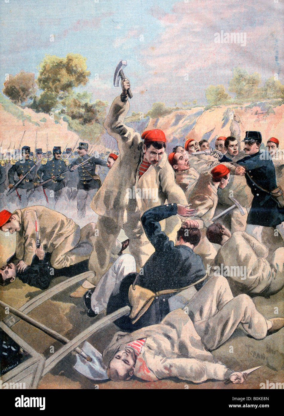 La rivolta degli anarchici francesi in Guyana, 1894. Artista: Oswaldo Tofani Foto Stock