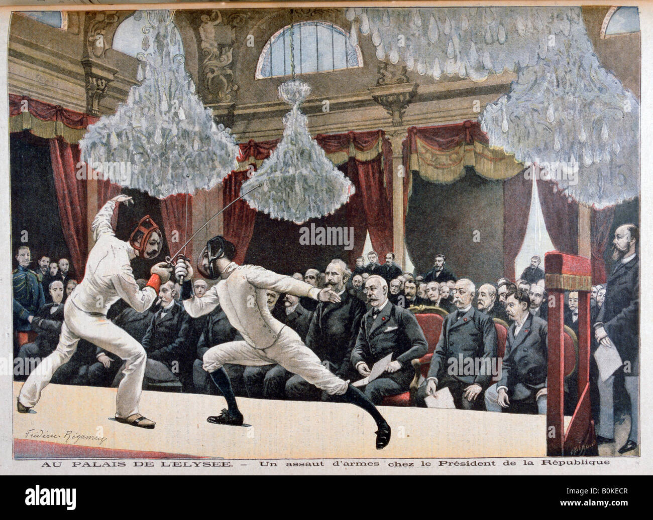 La scherma di fronte al Presidente della Repubblica, il Palais de l'Eliseo, 1895. Artista: F Meaulle Foto Stock