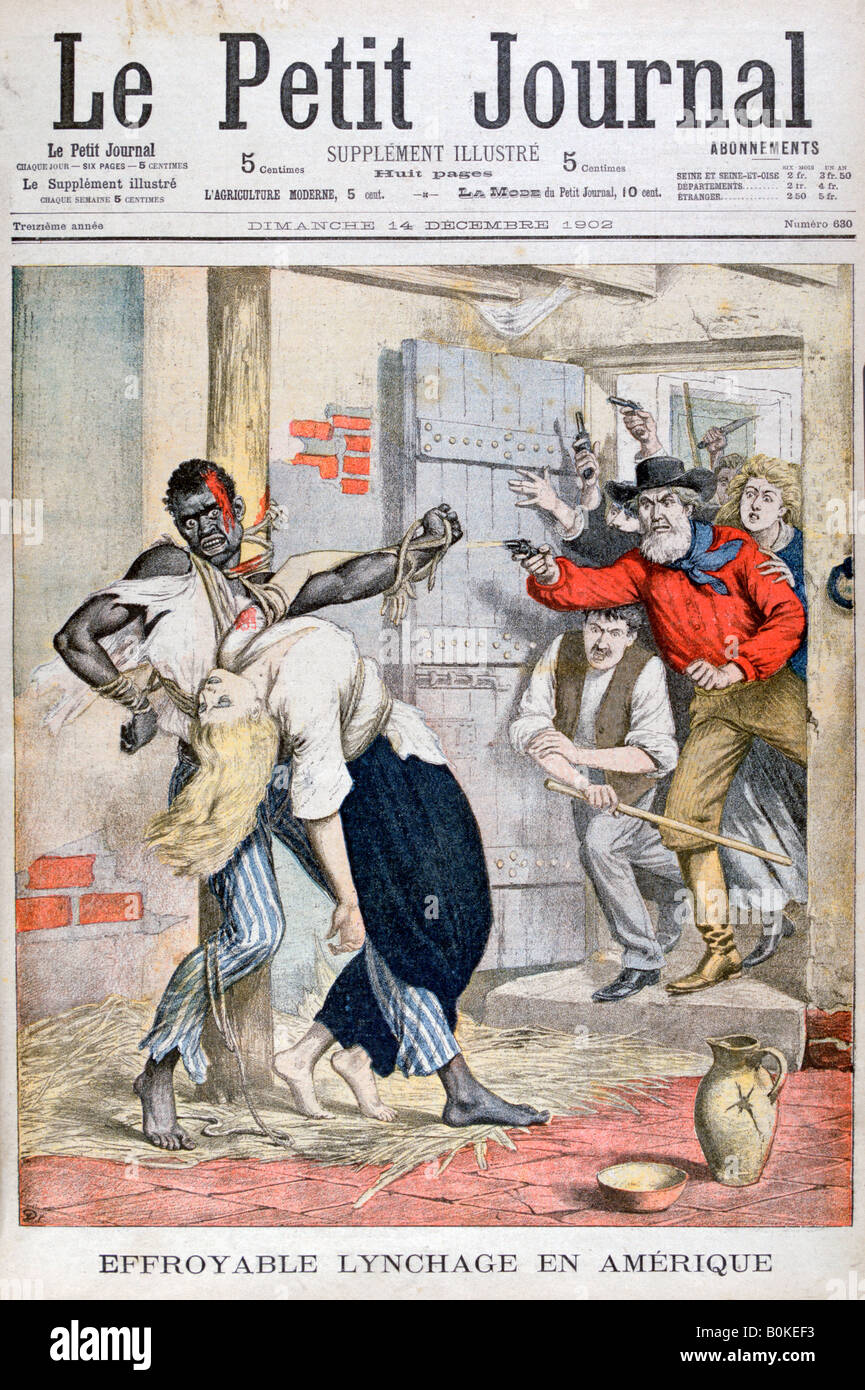 Il linciaggio in una prigione di un uomo nero e l'assassinio di una donna bianca legata a lui, 1902. Artista: sconosciuto Foto Stock