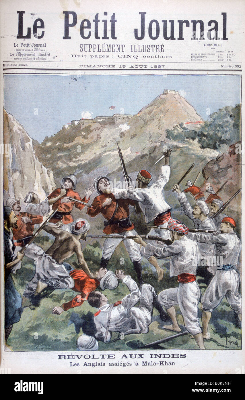 La rivolta sulla Frontiera del Nordovest, il British assediata a Malakand, India, 1897. Artista: Oswaldo Tofani Foto Stock