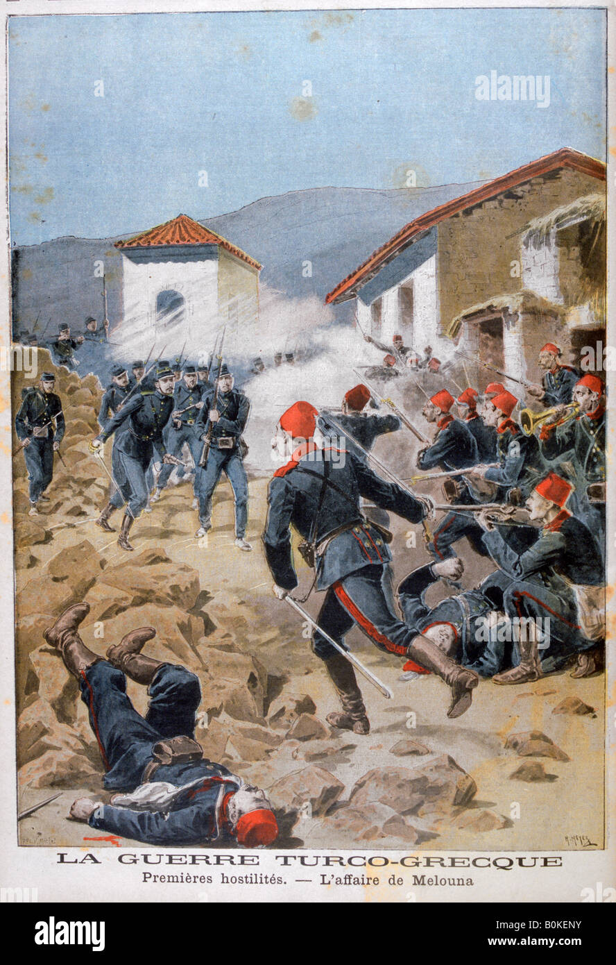 Battaglia di Meluna, Greco-Turkish guerra, 1897. Artista: Henri Meyer Foto Stock