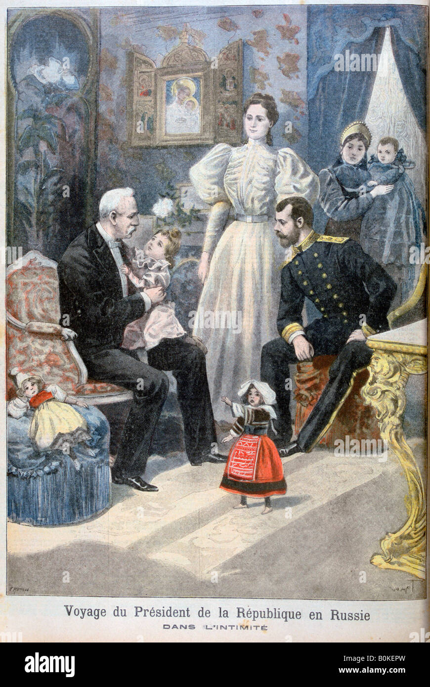 Lo Zar Nicola II di Russia e Felix Faure, Presidente della Repubblica francese, 1897. Artista: Oswaldo Tofani Foto Stock