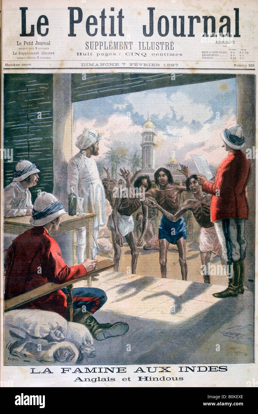 La carestia in India, 1897. Artista: F Meaulle Foto Stock