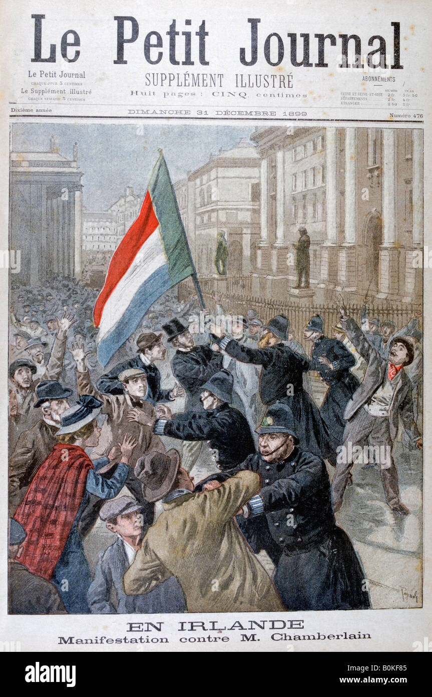 Dimostrazione contro Joseph Chamberlain, Irlanda, 1899. Artista: Oswaldo Tofani Foto Stock