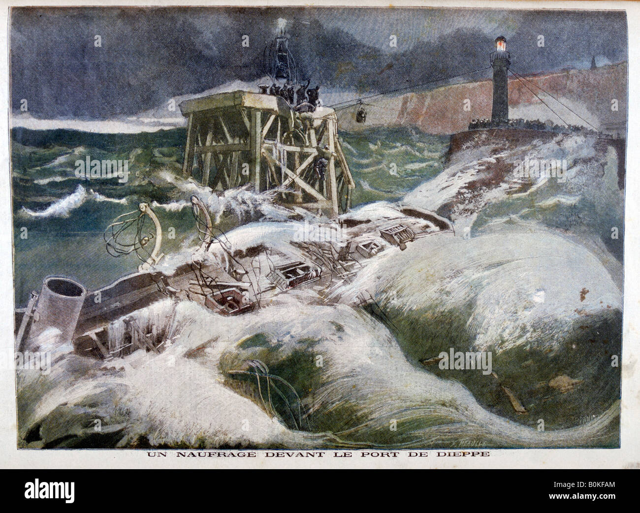 Un naufragio davanti al Porto di Dieppe, 1899. Artista: F Meaulle Foto Stock