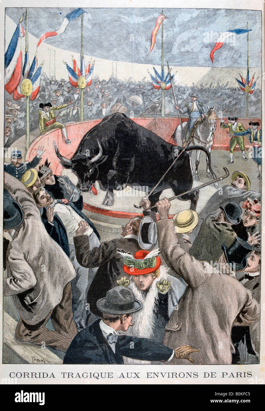 Corrida tragico incidente intorno a Parigi, 1899. Artista: Oswaldo Tofani Foto Stock