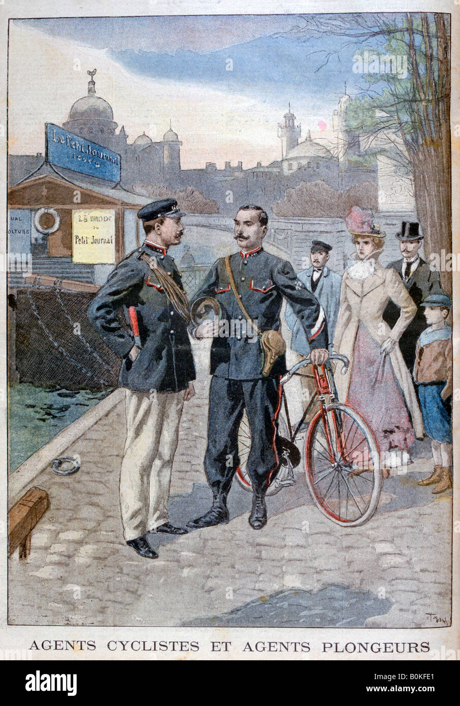 Un ciclo di acqua e agente di polizia, Parigi, 1900. Artista: Oswaldo Tofani Foto Stock