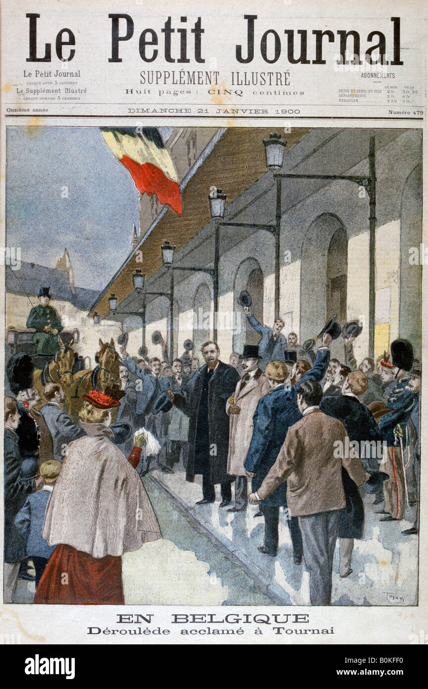 Paul Déroulède arrivando in esilio di Tournai, in Belgio, 1900. Artista: Oswaldo Tofani Foto Stock