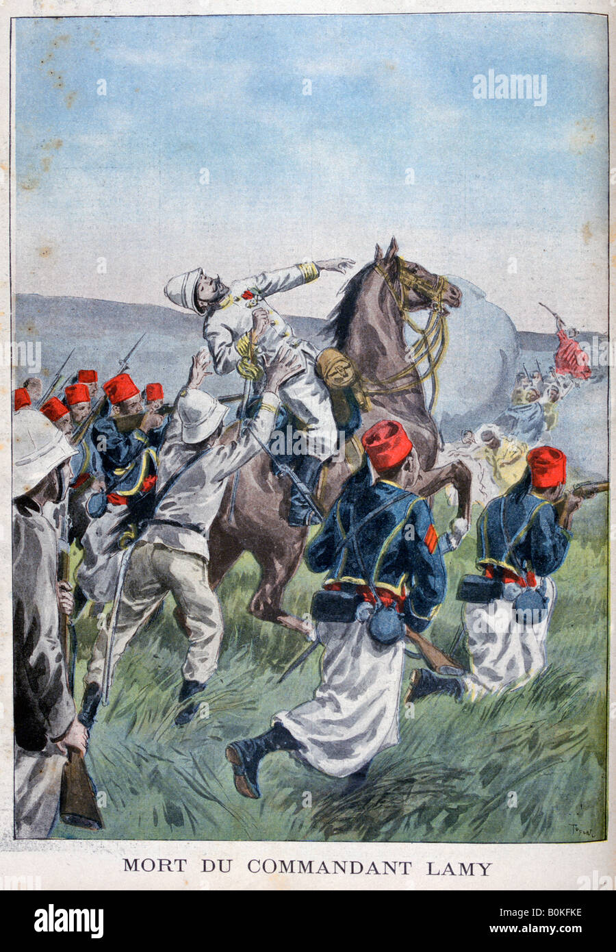 La morte del comandante Lamy, Battaglia di Kousséri, 22 aprile 1900. Artista: Oswaldo Tofani Foto Stock