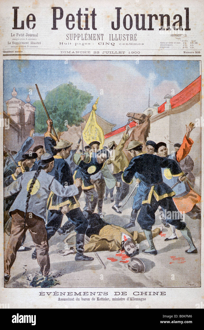 L'assassinio del barone Ketteler, ministro tedesco, Cina, 1900. Artista: Oswaldo Tofani Foto Stock