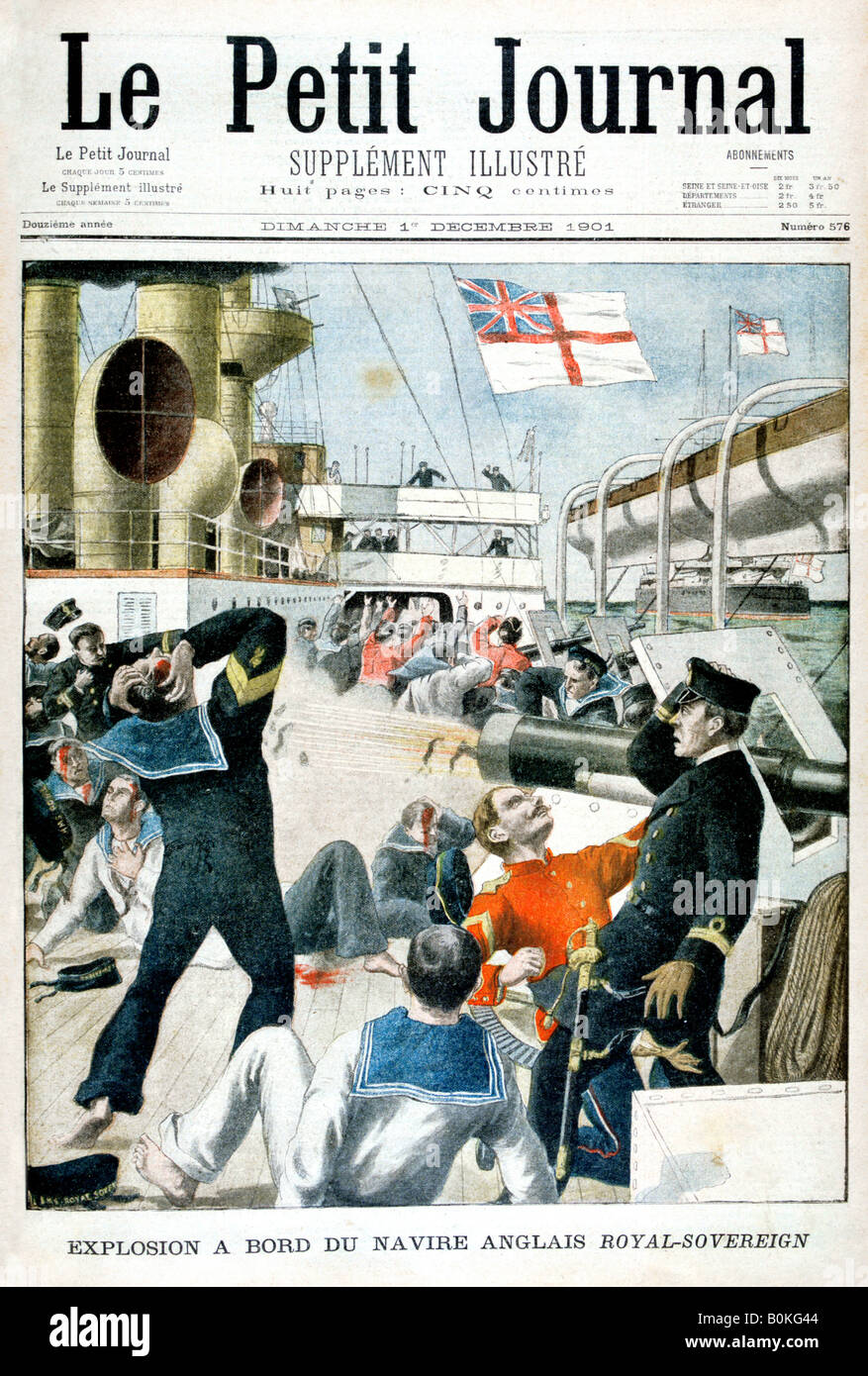 Esplosione a bordo della nave da guerra britannica "HMS Royal Sovereign', 1901. Artista: sconosciuto Foto Stock