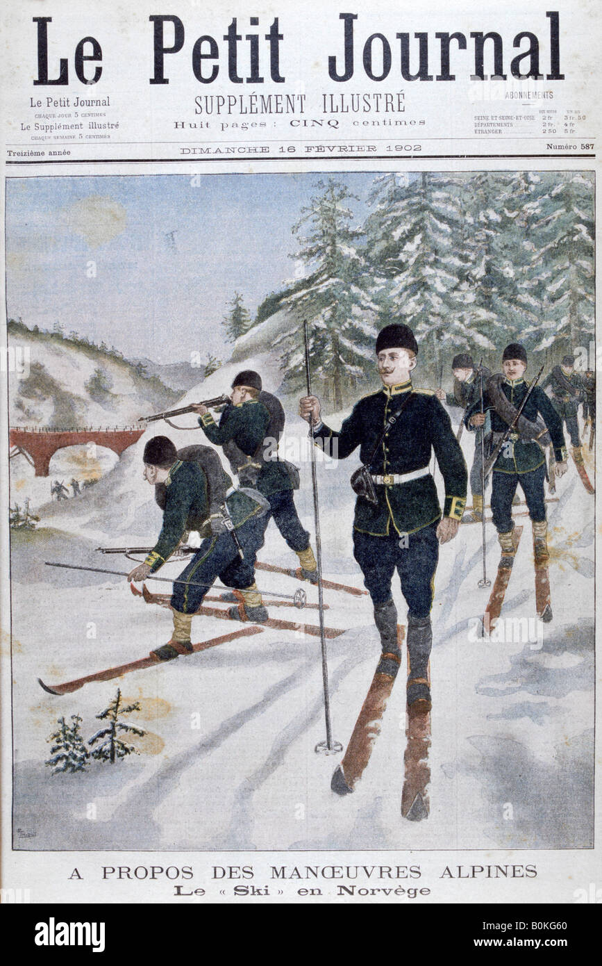 Truppe sugli sci alpino sulle manovre, Norvegia, 1902. Artista: sconosciuto Foto Stock