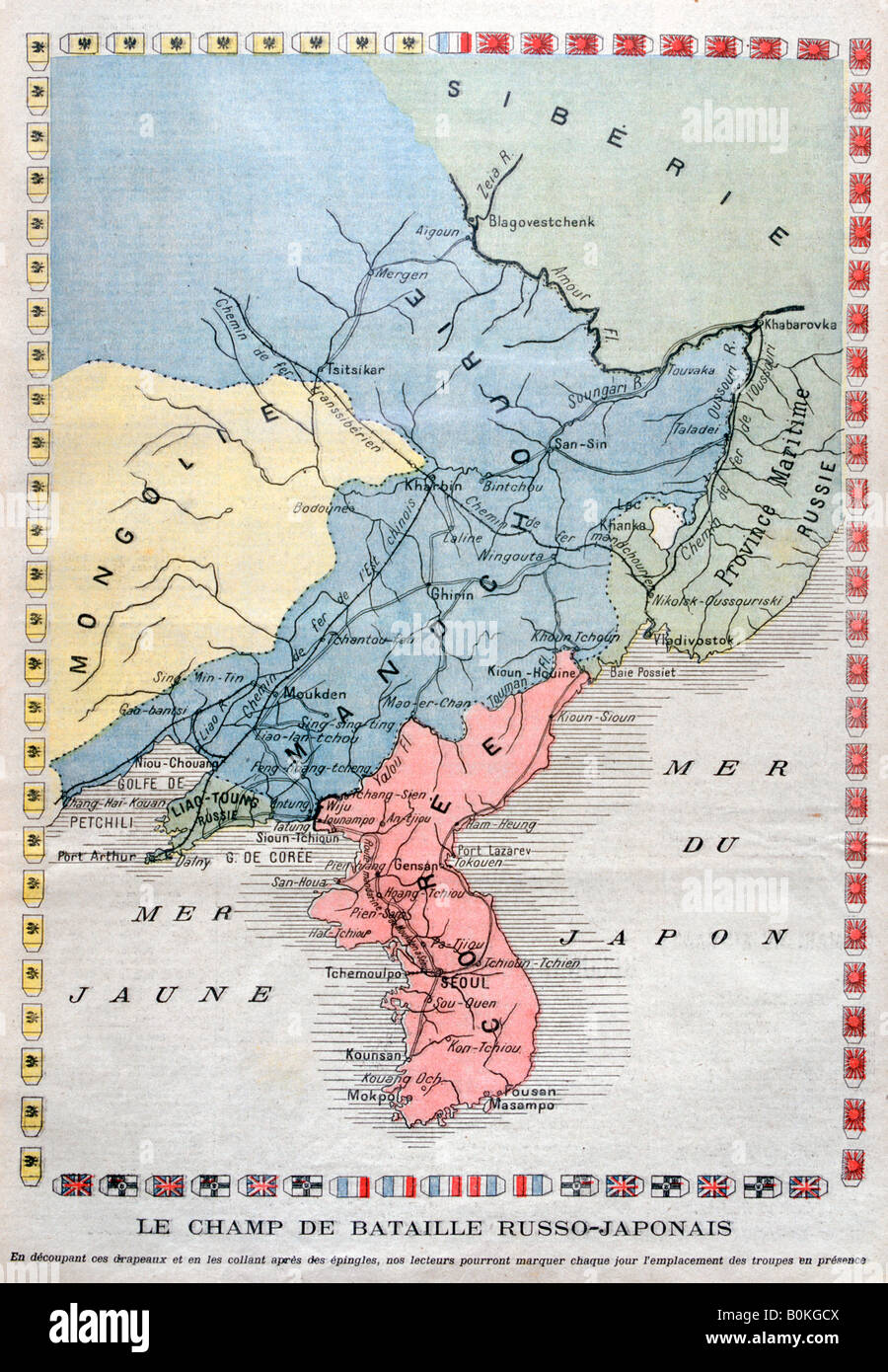 Mappa della guerra Russo-Giapponese, 1904. Artista: sconosciuto Foto Stock