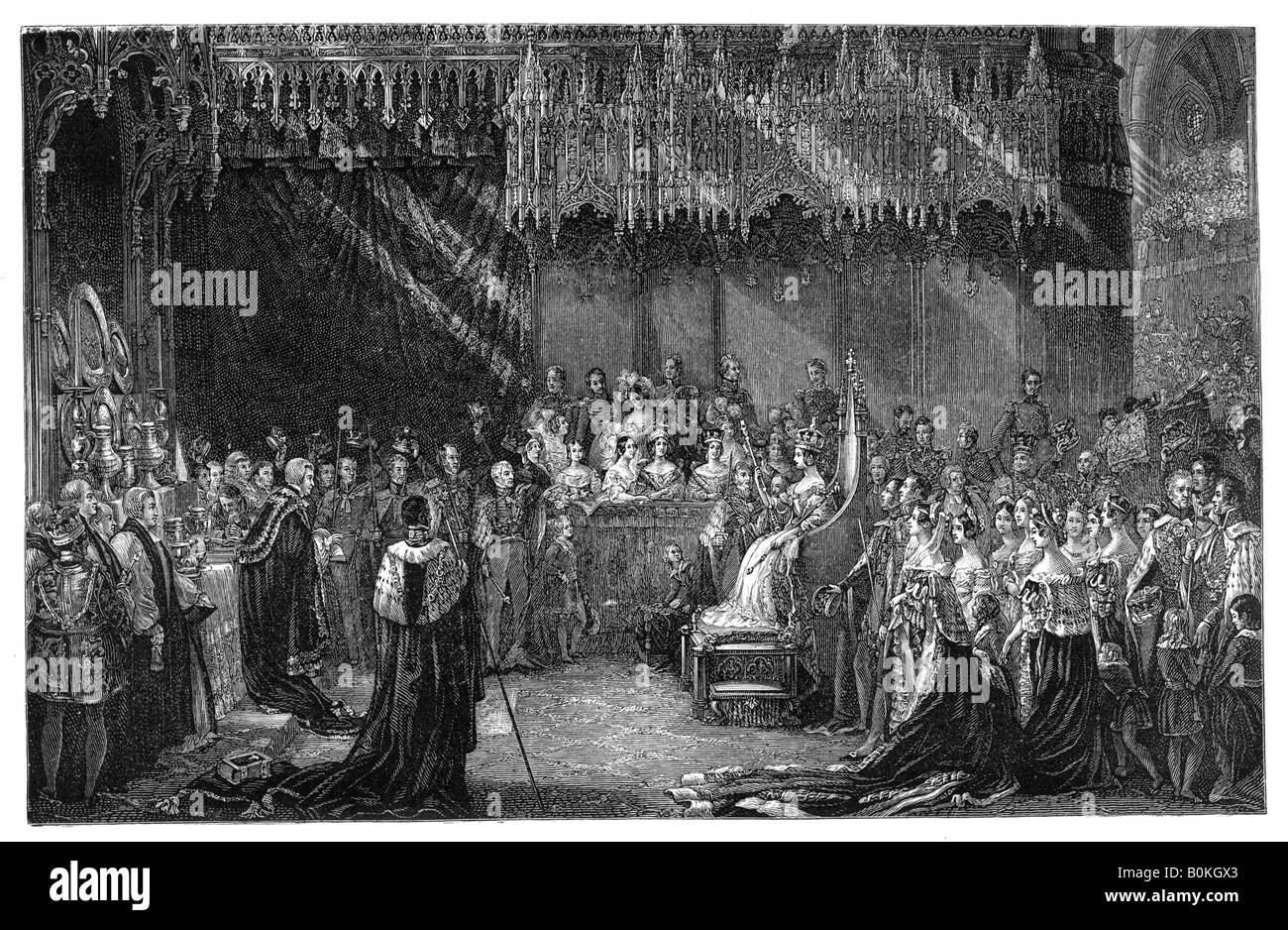 Incoronazione della regina Victoria presso l'Abbazia di Westminster, Londra, 28 giugno 1838, (1900). Artista: sconosciuto Foto Stock