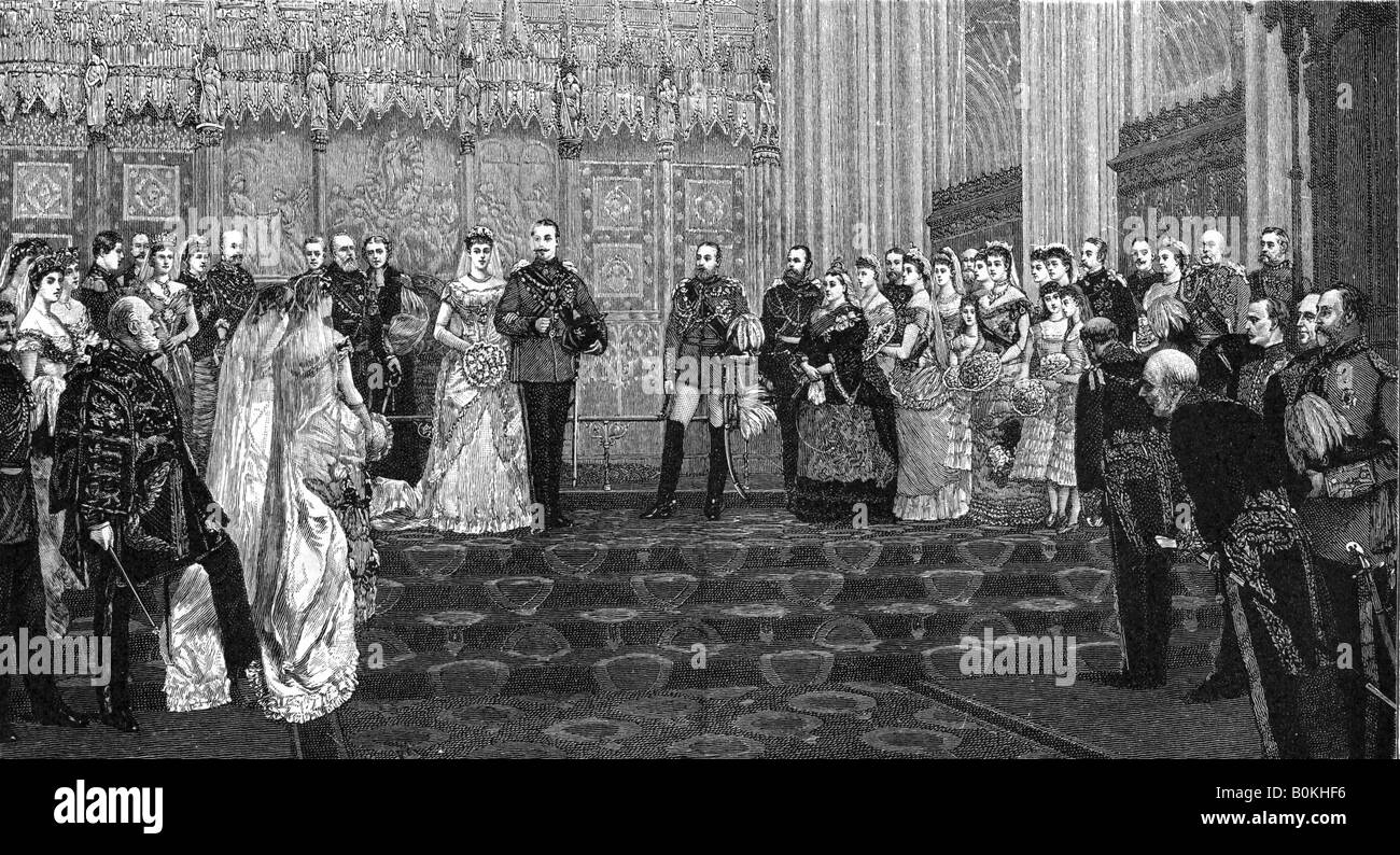 Il matrimonio tra il Duca e la Duchessa di Albany, 27 aprile 1882, (1900). Artista: James Dromgole Linton Foto Stock