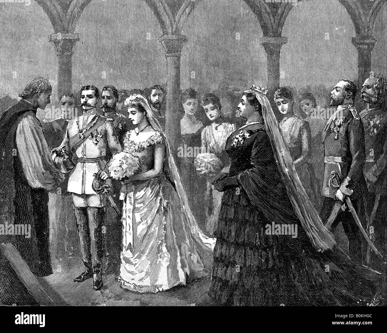 Il Matrimonio della principessa Beatrice e il Principe Enrico di Battenberg, 23 luglio 1885, (1900). Artista: sconosciuto Foto Stock