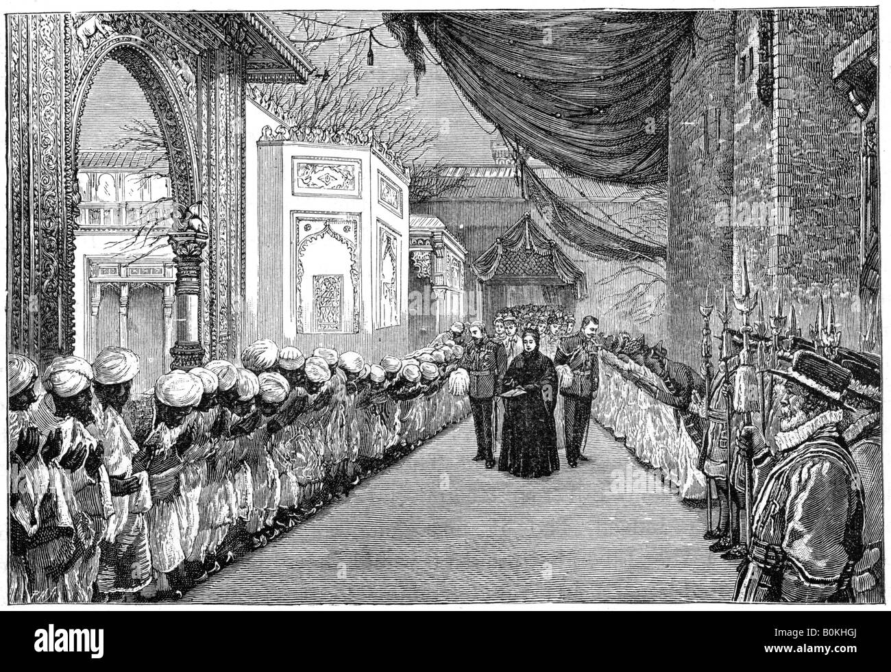 Regina della visita all'apertura dell'Indiano e Fiera Coloniale, London, 1886, (1900). Artista: sconosciuto Foto Stock