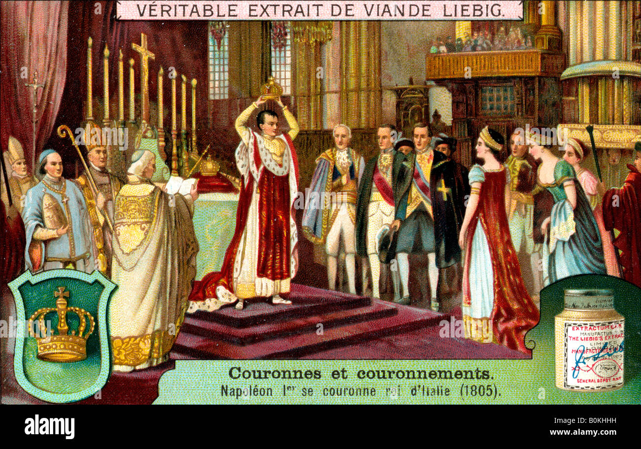 Napoleone I corone se stesso re d'Italia nel 1805, (c1900). Artista: sconosciuto Foto Stock