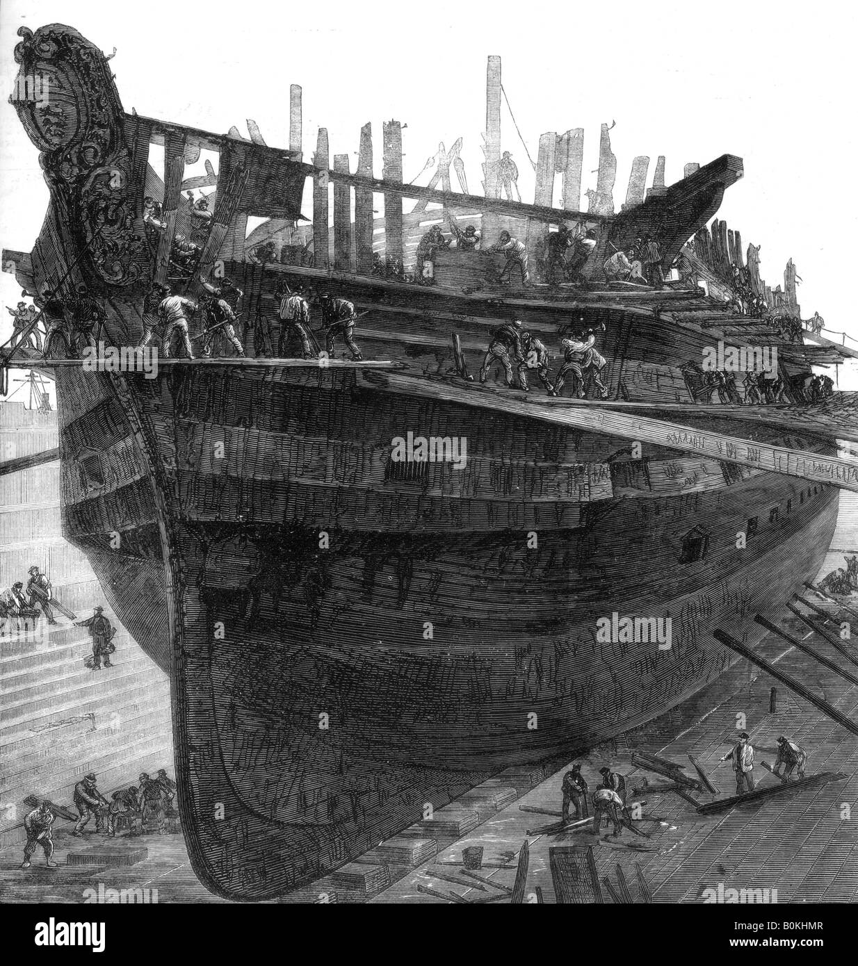 Rompendo la nave ospedale "readnought' a Chatham dockyard, 1875. Artista: sconosciuto Foto Stock